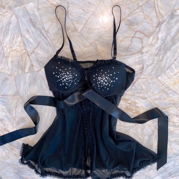 Victoria’s Secret Babydoll 36B Sheer Bling Rhinestones Push Up Sexy Little Thing - Picture 12 of 15